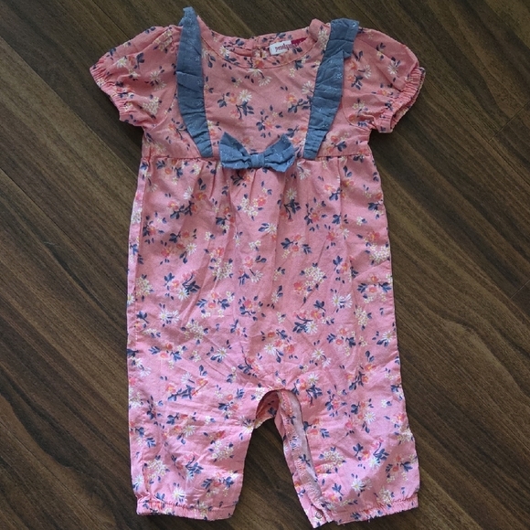 Penelope Mack Floral Jumpsuit with Puff Sleeves And Burton Snaps Size 3-6M - Picture 1 of 3